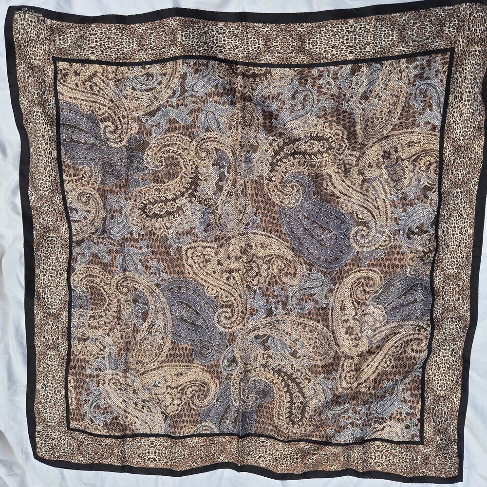 Adrienne Landau Studio Silk Scarf Brown Black Animal Print Hand Rolled Edge
